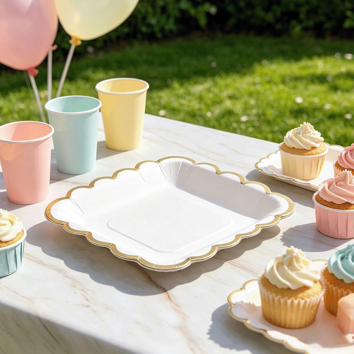 5 Piece Square Paper Plates, Sweet Treats Appetizer Dishes, Perfect for Parties, Weddings, Birthdays, Celebrations, Disposable Paper Plates