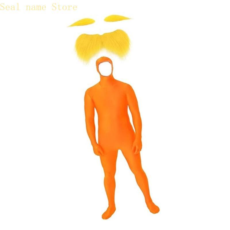 Tangerine Costume Accessories Yellow Eyebrow Fake Mustache Face Open Bodysuit Cosplay Halloween Costumes Adult Kids