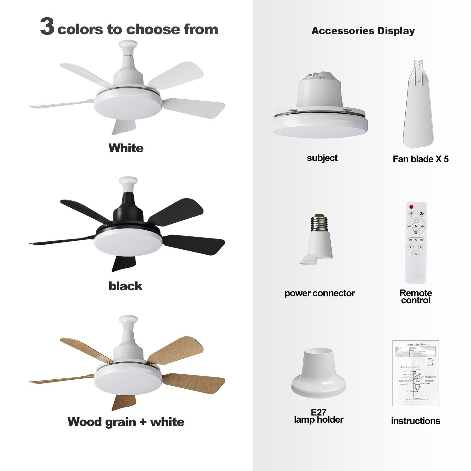 24-Inch Compact Two-In-One Fan Light, Adjustable Brightness, Timer Function, Three Speed Settings, Ideal for Small Living Rooms, Dining Rooms, Workspaces, Bedrooms