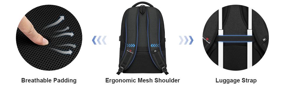 Bruno Cavalli Laptop Backpack #8381 for Men & Women, Durable Waterproof Polyester with USB Charging Port College Bookbag Work Daypack Quick Access Front Pocket Breathable Mesh Back Panel Travel Essentials Carrier Space