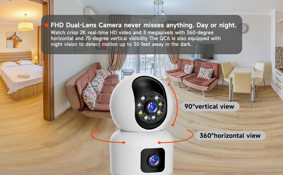 Hawkray 360° Dual Lens Smart Security Camera, 2K HD Camera, 2.4GHz with WiFi, Color Night Vision, Motion Detection for Baby and Pet Monitoring, Support Cloud and SD Card Storage.