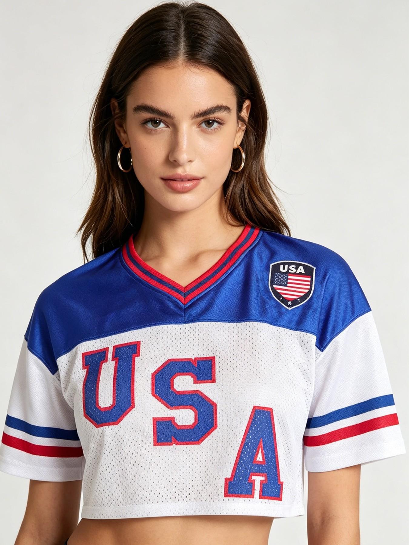 Women's Cropped Soccer Jersey Mesh USA Mexico Argentina Canada Portugal England Venezuela Dominicana Y2K Football Crop Top Casual Sporty Top Short Football Jerseys Casual Sports Jersey