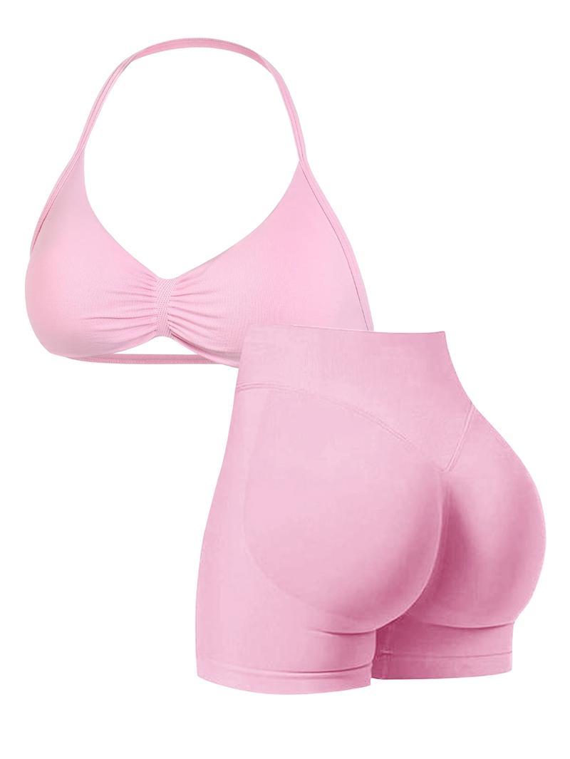 Women's 2 Piece Set with High-Waist Shorts and Tank Top, Solid Casual Sporty Matching Set, High Elastic Activewear for Yoga and Running, Gym Training Outfit, 2 Piece Sets
