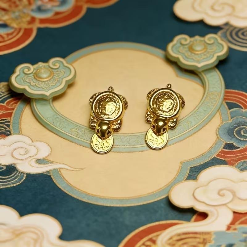 Handmade Golden Sea Turtle Feng Shui Amulet, Traditional Chinese Copper Alloy Wealth Charm, Home Decoration Figurine with Chinese Patterns & Delicate Carvings, Gift for Women #GLOBAL PICKS