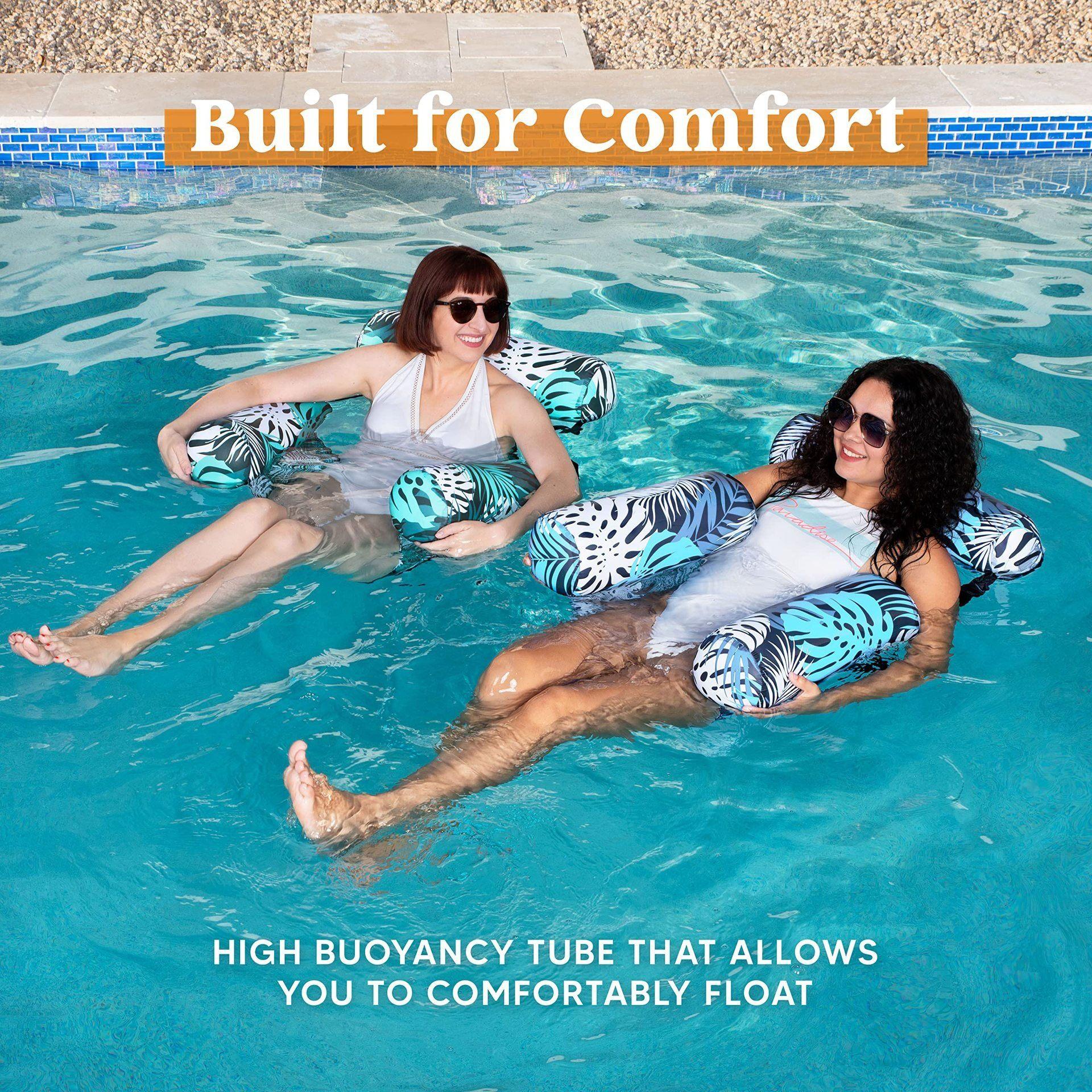 2-Pack Leaf Pattern Pool Floats, Inflatable Lounge Chairs with Headrest, Portable Water Hammock for Summer Parties