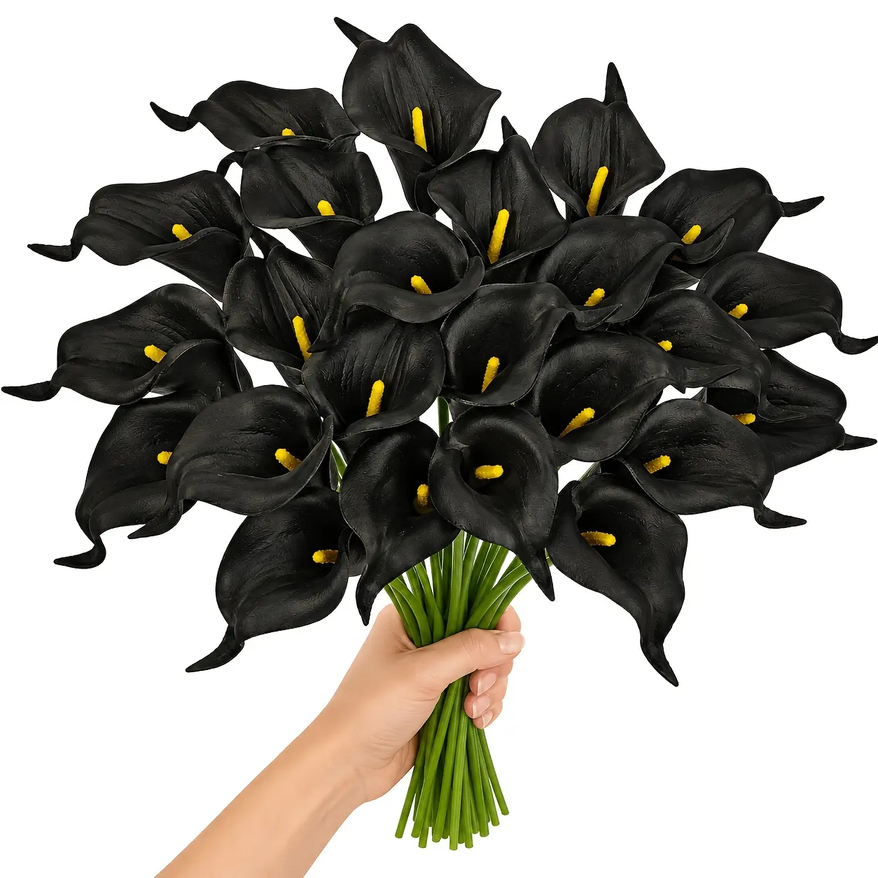 10-Stem Calla Lily Artificial Flower Bouquet in Yao Ye Black, Halloween Thanksgiving Dark Gothic Style Faux Calla Lilies, Realistic Black Floral Decor, Suitable for  Parties, Entryways, Fireplaces, Dining Tables, Living Rooms, Offices