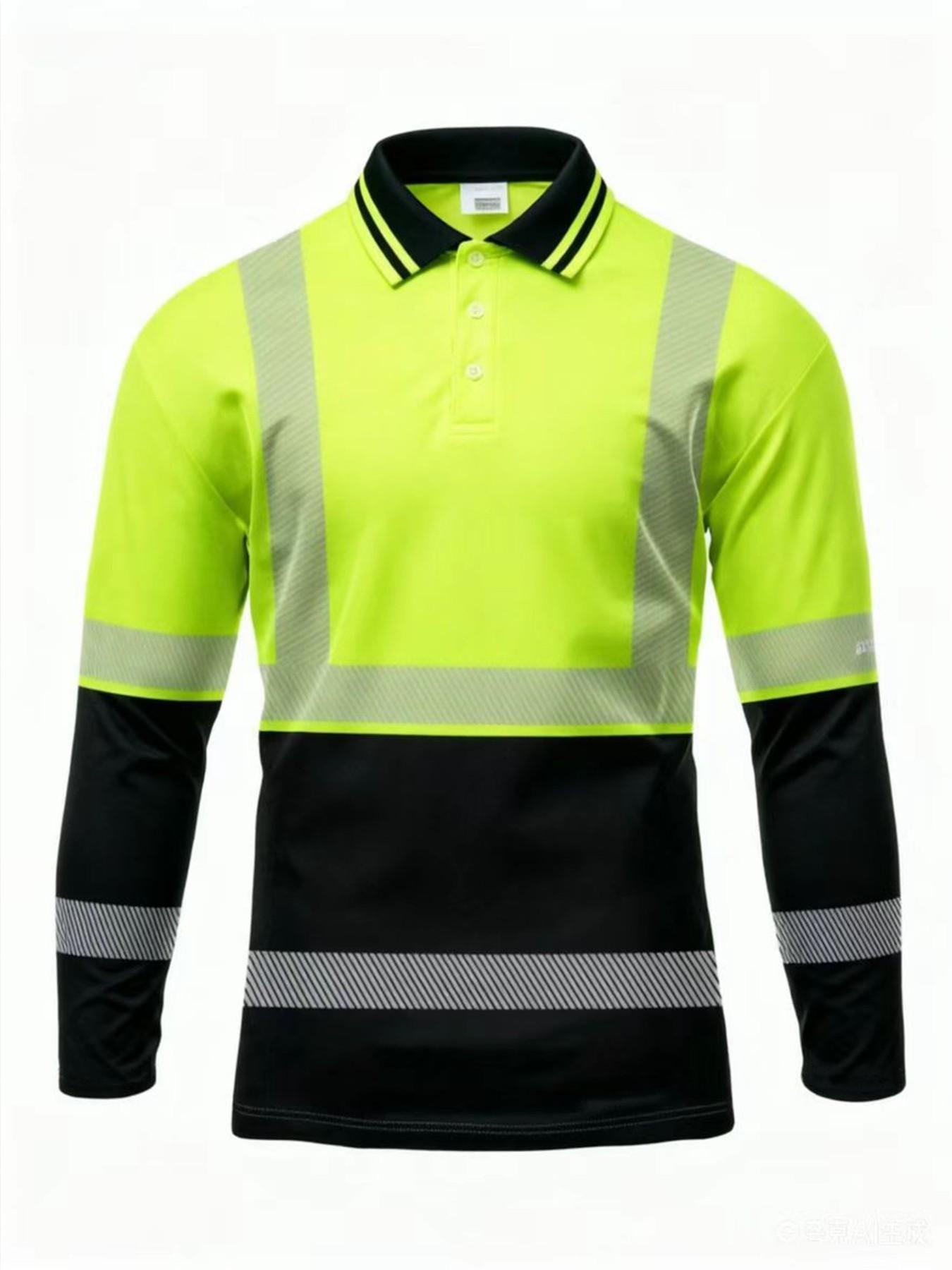 Men's casual autumn and winter tooling printed long-sleeved POLO shirt - contrasting color design, orange, black and neon green optional, lapel, light and breathable, durable fabric shirt, outdoor labor shirt, bold print design, warehouse staff only