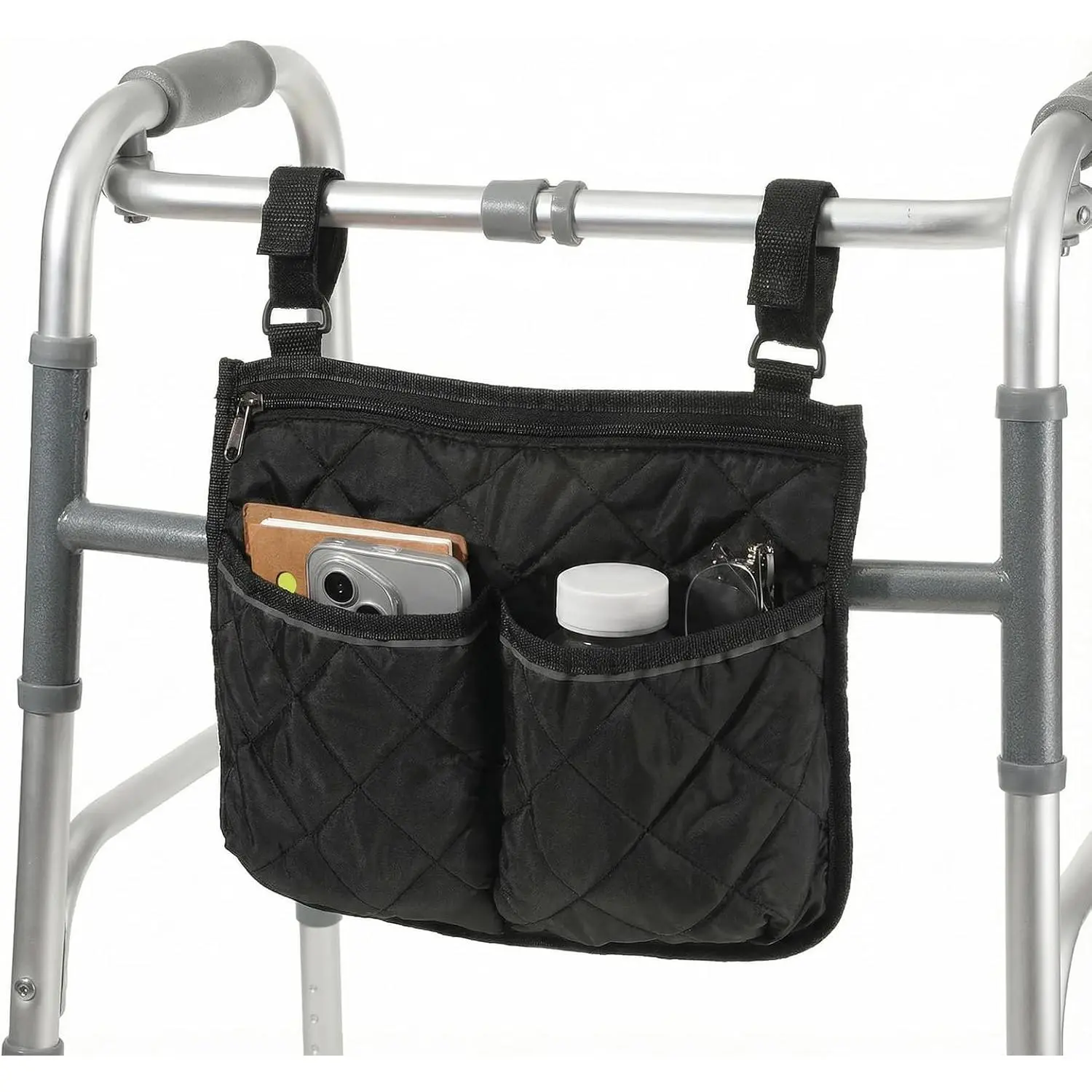 Walker Bag for Folding Walker Walker Basket with Reflective Safety Strips Foldable  Storage Bag with 2 Adjustable Straps for Night Visibility Seniors