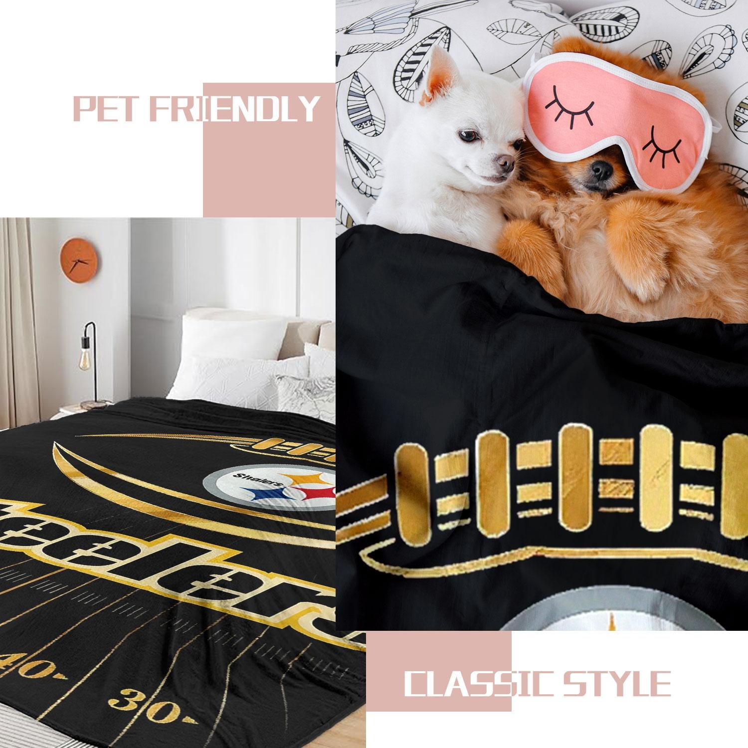 1pc Pittsburgh Steelers Football Eye Field Design Flannel Fleece Throw Blanket, Super Soft Plush Microfiber Warm Cozy Lightweight Anti-pilling for Couch Sofa Bed Living Room Office, Adults Men Women