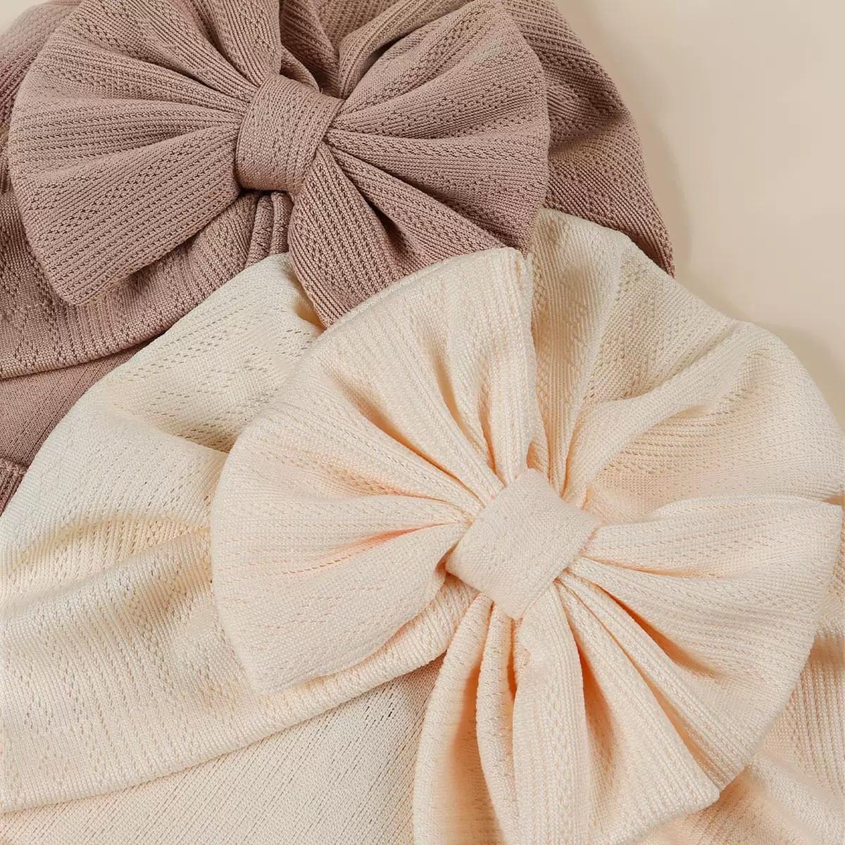 Spring Autumn Embroidered Headband Cap with Bow Decor, Suitable for 1-12 Months Baby Girls Boys, Knitted Hand Sewn Elastic Fabric