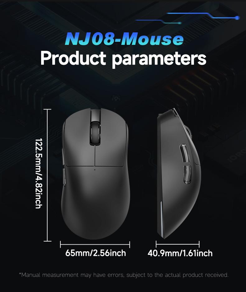 Mage Nj08 Tri-Mode Wireless Mouse, / Options, Ergonomic Design, Durable Build Quality, Ideal for Gaming & Office Use, Computer Gaming Mouse