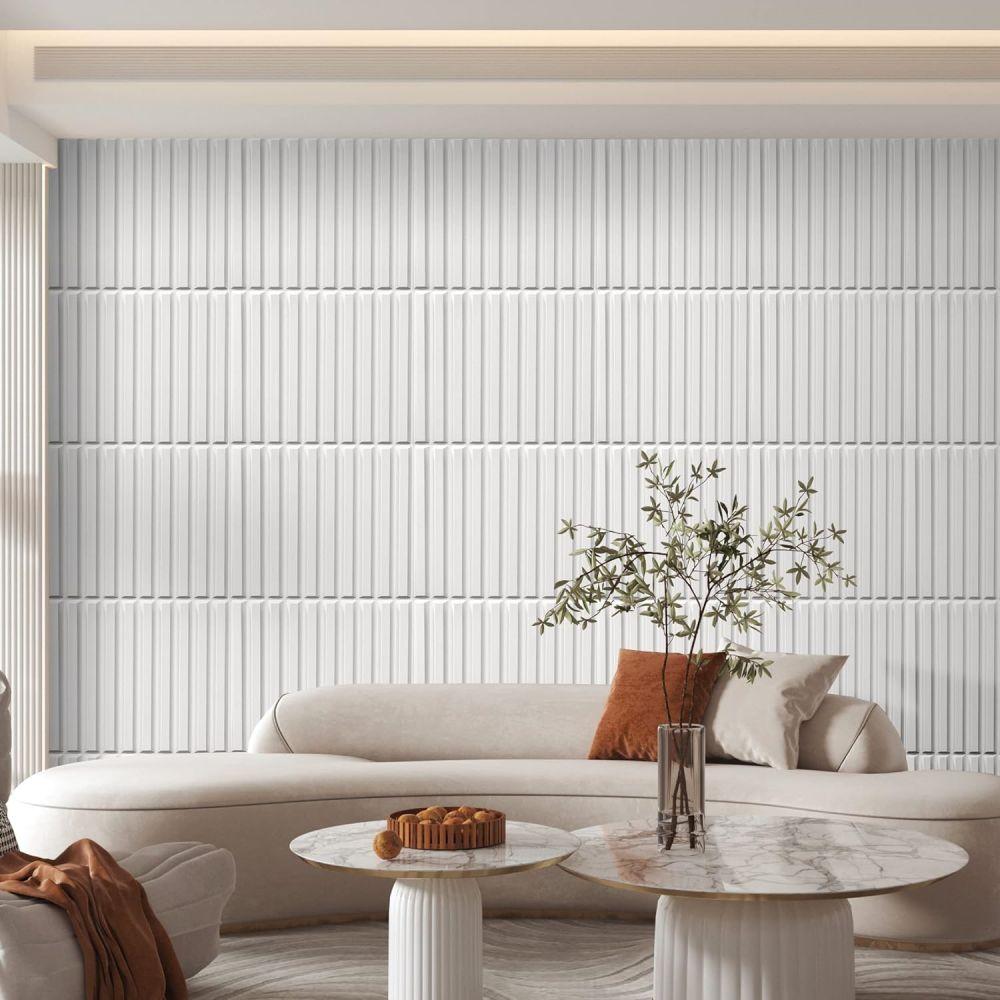 FLOLEOPA 3D Wall Panel Fluted Stripe Design PVC Waterproof Fireproof 11.8x11.8 Inches Decorative Modern Home Interior Vinyl Black for Living Room Bedroom Kitchen Dining Room Backdrop