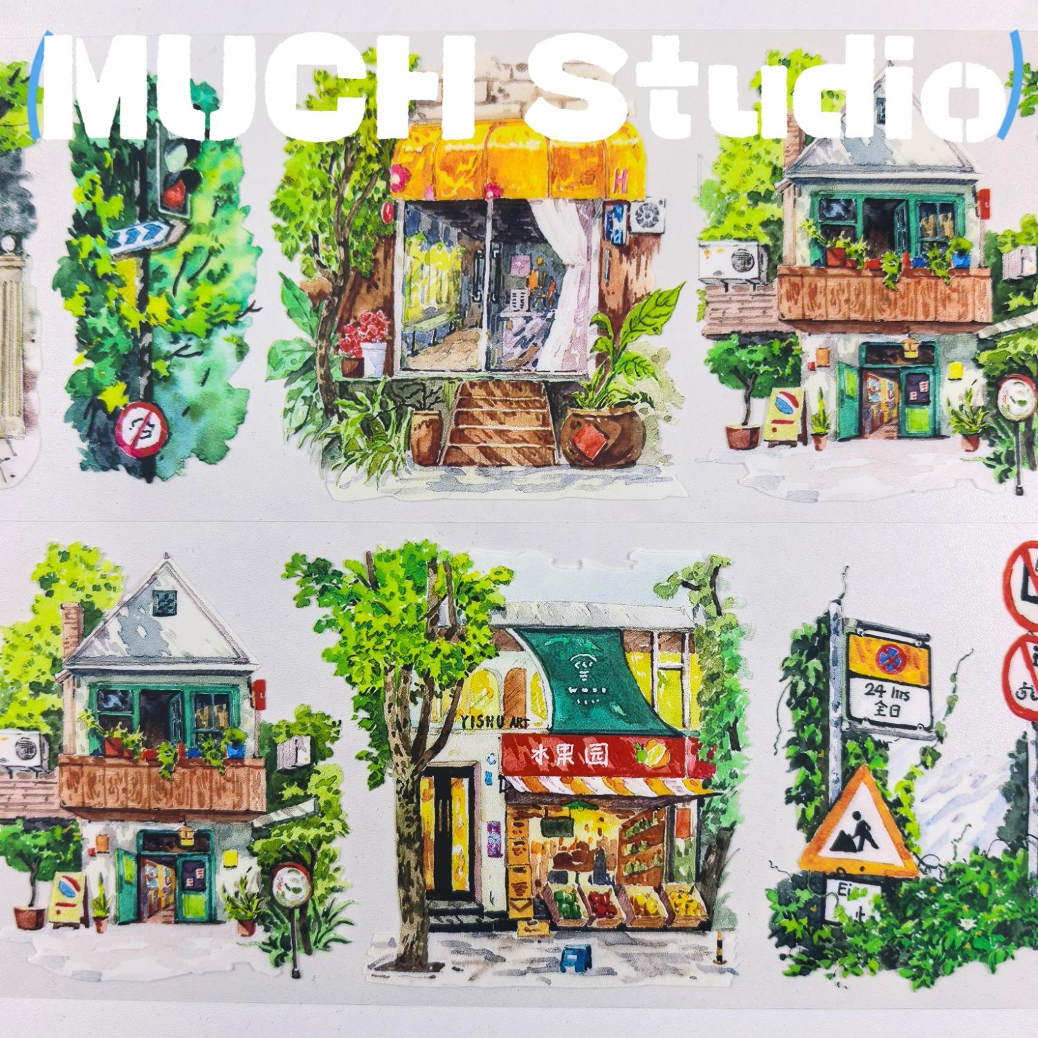 1pc (7*100cm), Original New Product, Sticker Recording the Scenery of a City Corner, High-end Craftsmanship PET Tape, Exquisite Pattern, Versatile and Practical, Suitable for Scrapbooking, Decorating Journals, Notebooks, Greeting Cards, Photo Frames and M