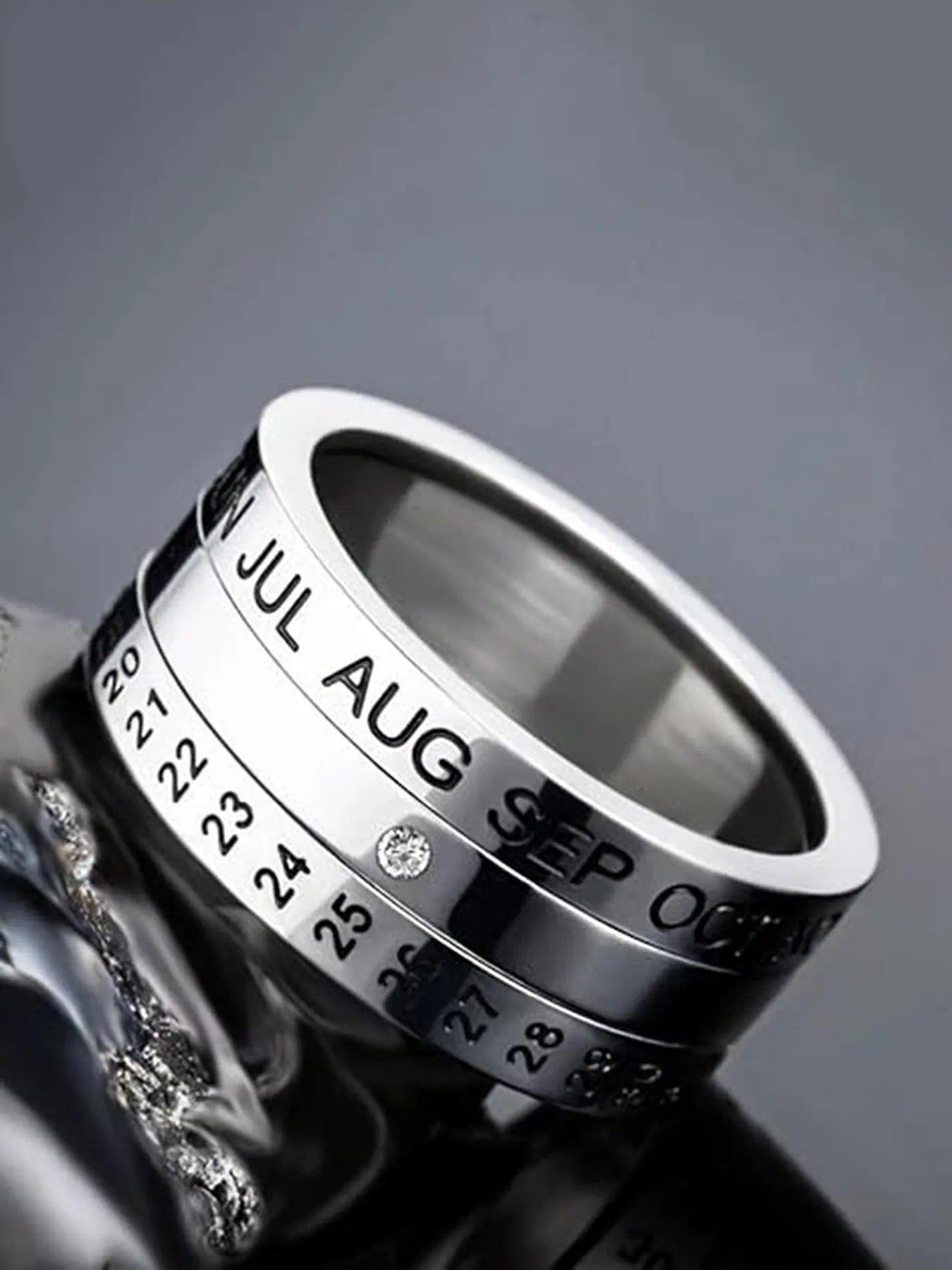 Men's Stress Relief Rotating Ring - Matches Simple Wedding Ring - Month Letters Can Rotate on Men's Ring - High-Quality Stainless Steel Material - Casual Sports Style Jewelry - Men's Ring - Stainless Steel Punk Party Ring - Jewelry