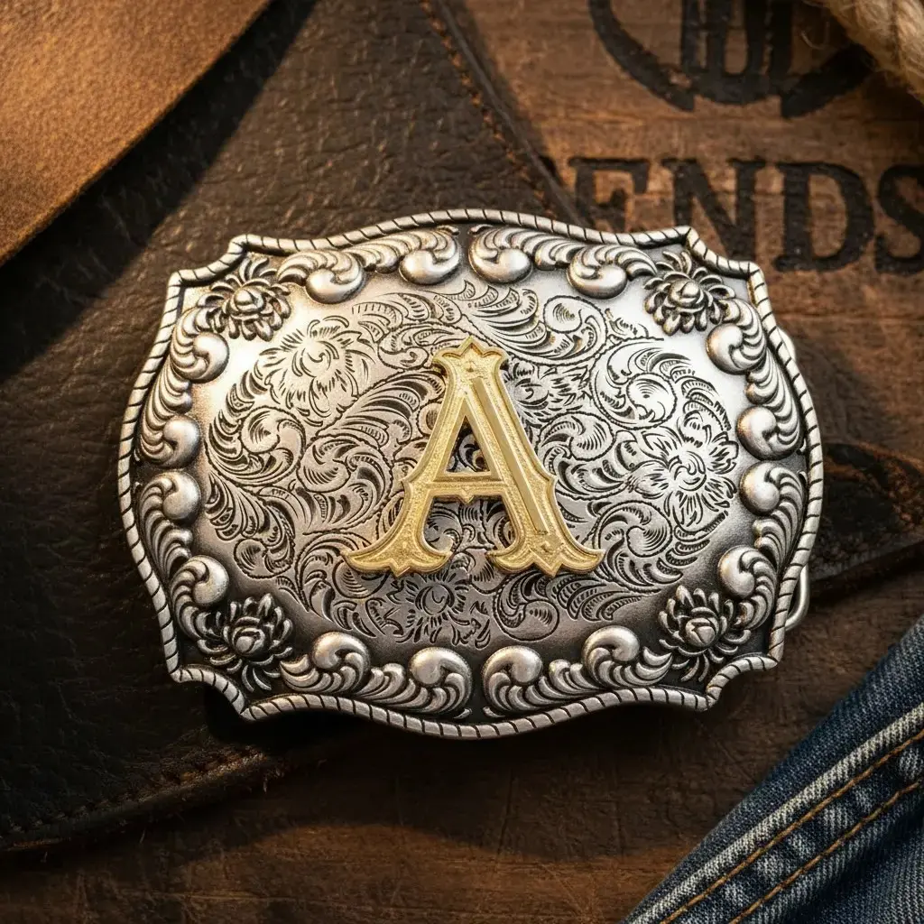 Western Cowboy Belt Buckle with Gold Plated Initial Letter, Vintage A–Z Personalized Belt Buckle for Men Women, Cowgirl Western Accessories Gift