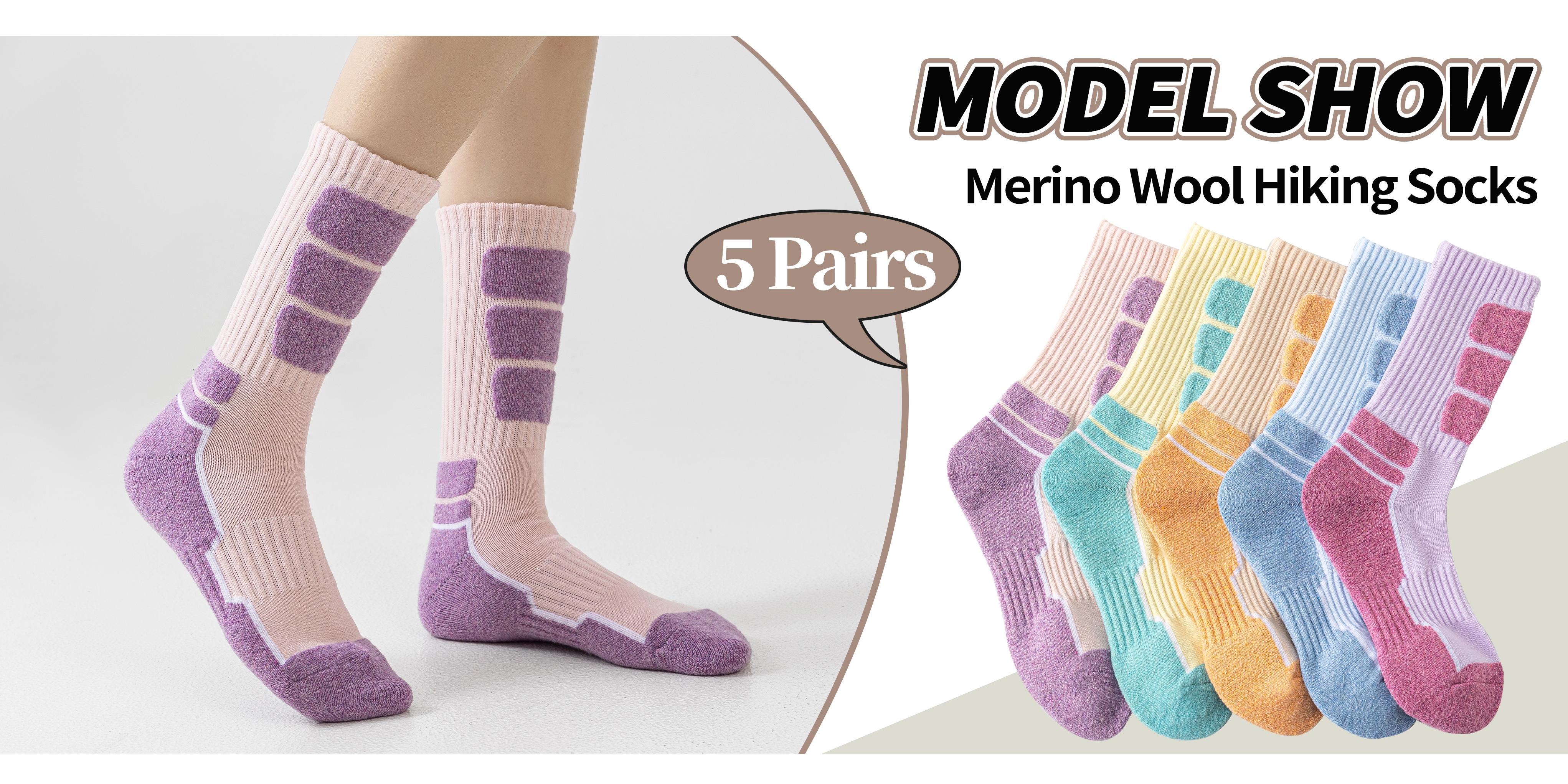 5 Pairs Merino Wool Hiking Socks For Women & Man Compression Support Sweat Absorbing Breathable Thick Cushion Work Socks Festival Gift Socks Menswear Bestie