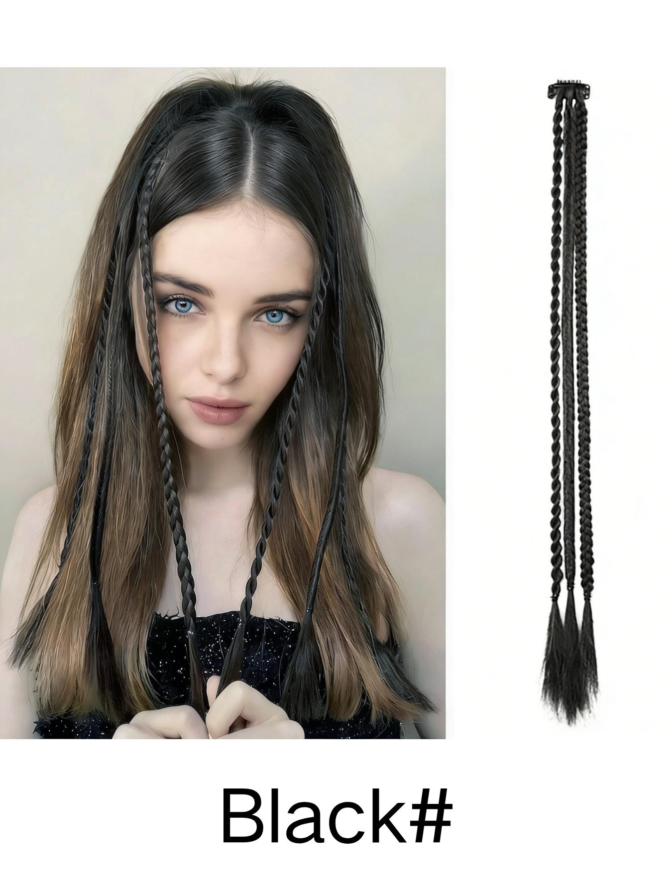 Bb Clip Single Card Three-Strand Braided Synthetic Hair Extension, Punk Style Small Braid, Suitable for Daily, Festival, Party Wear