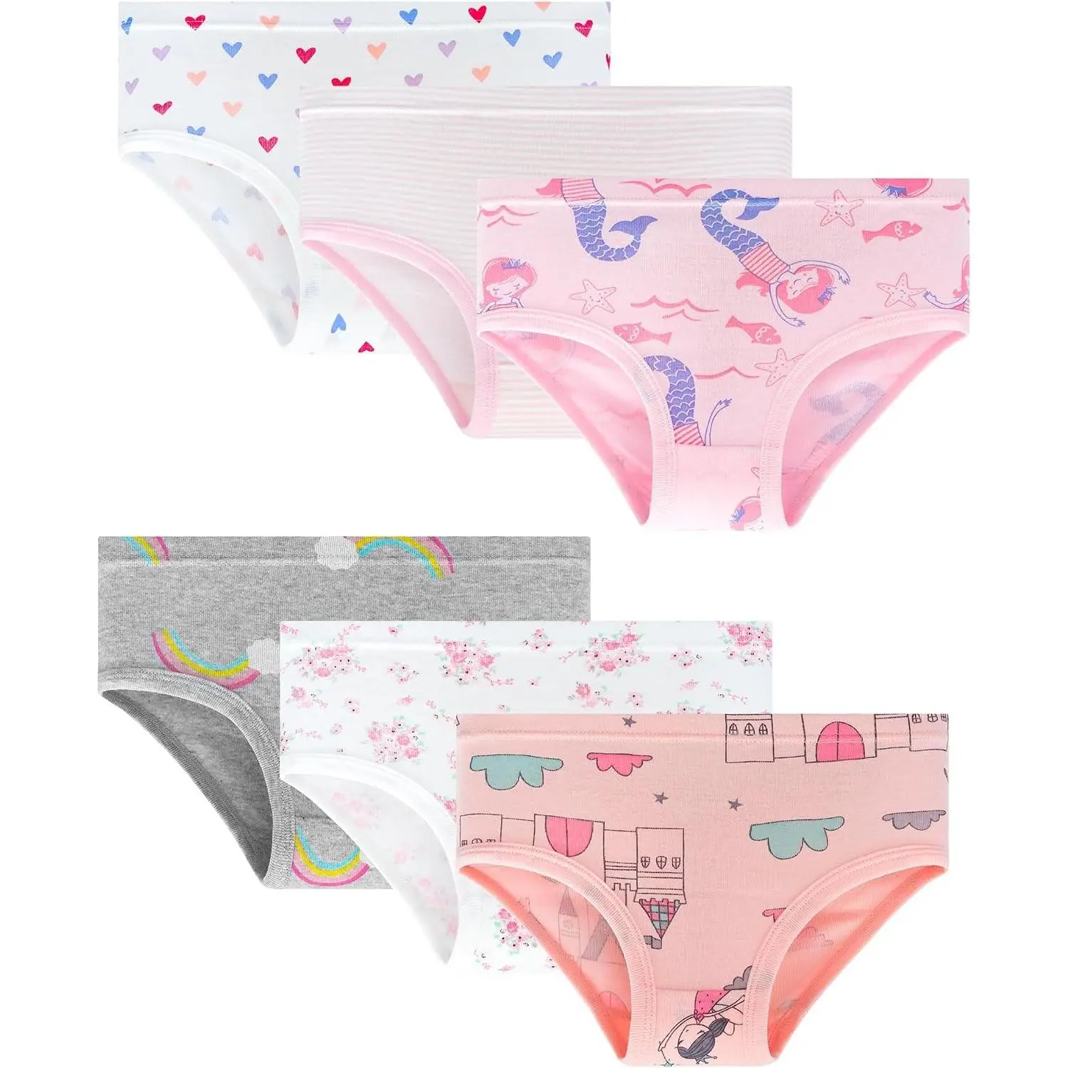 Girls Toddler Underwear Cotton Panties Kids Briefs Soft Comfortable Cute Pattern 6 Pack for Ages 2-8Gift