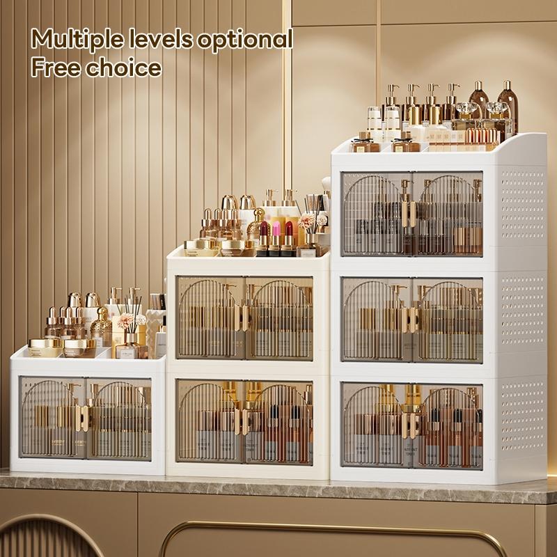 33cm*24.5cm Small Capacity Plastic Storage Cabinet, Magnetic Transparent Double Door, Organizer for Cosmetics and Small Items, Durable and Stylish