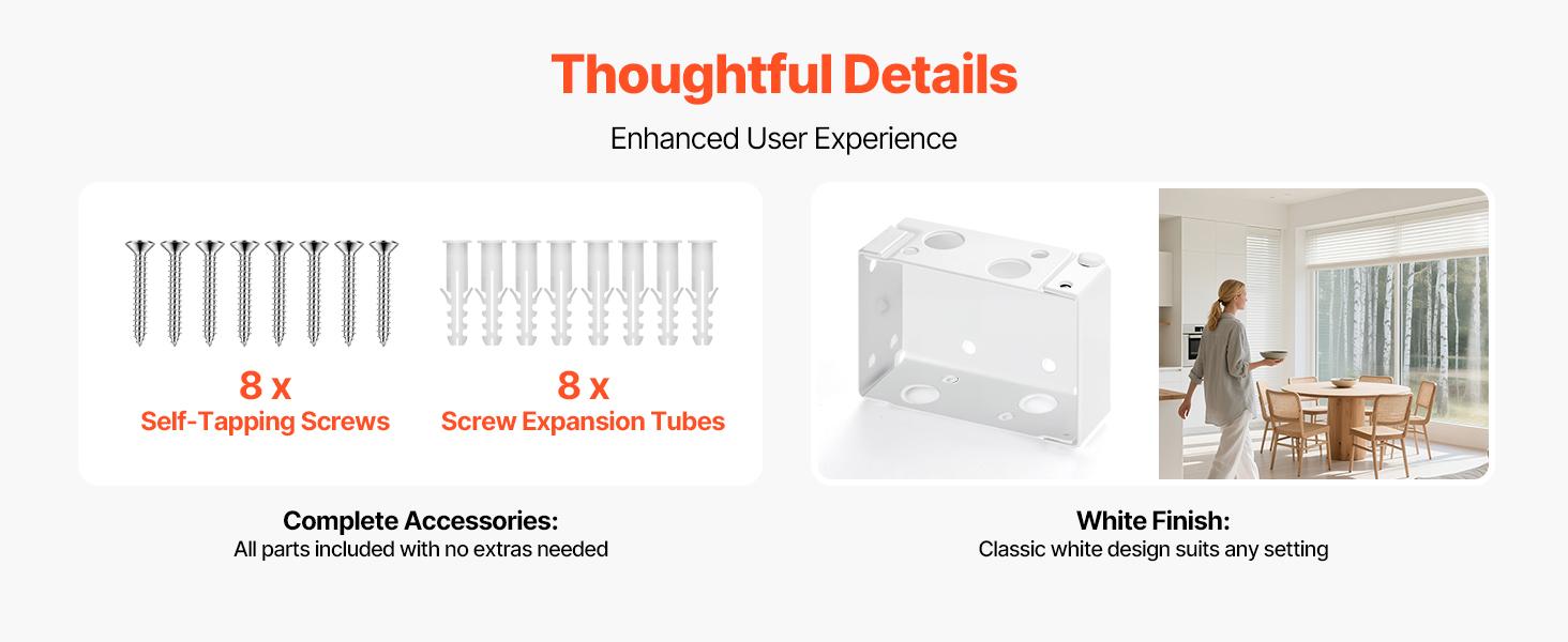 VEVOR Box Mounting Brackets, 2 Pcs, Box Blind Bracket for Window Blinds, Fit for 1.5x 2.25 inch Headrails, with Self-Tapping Screws and Expansion Tubes, Sturdy Iron, for Blinds Installation, White