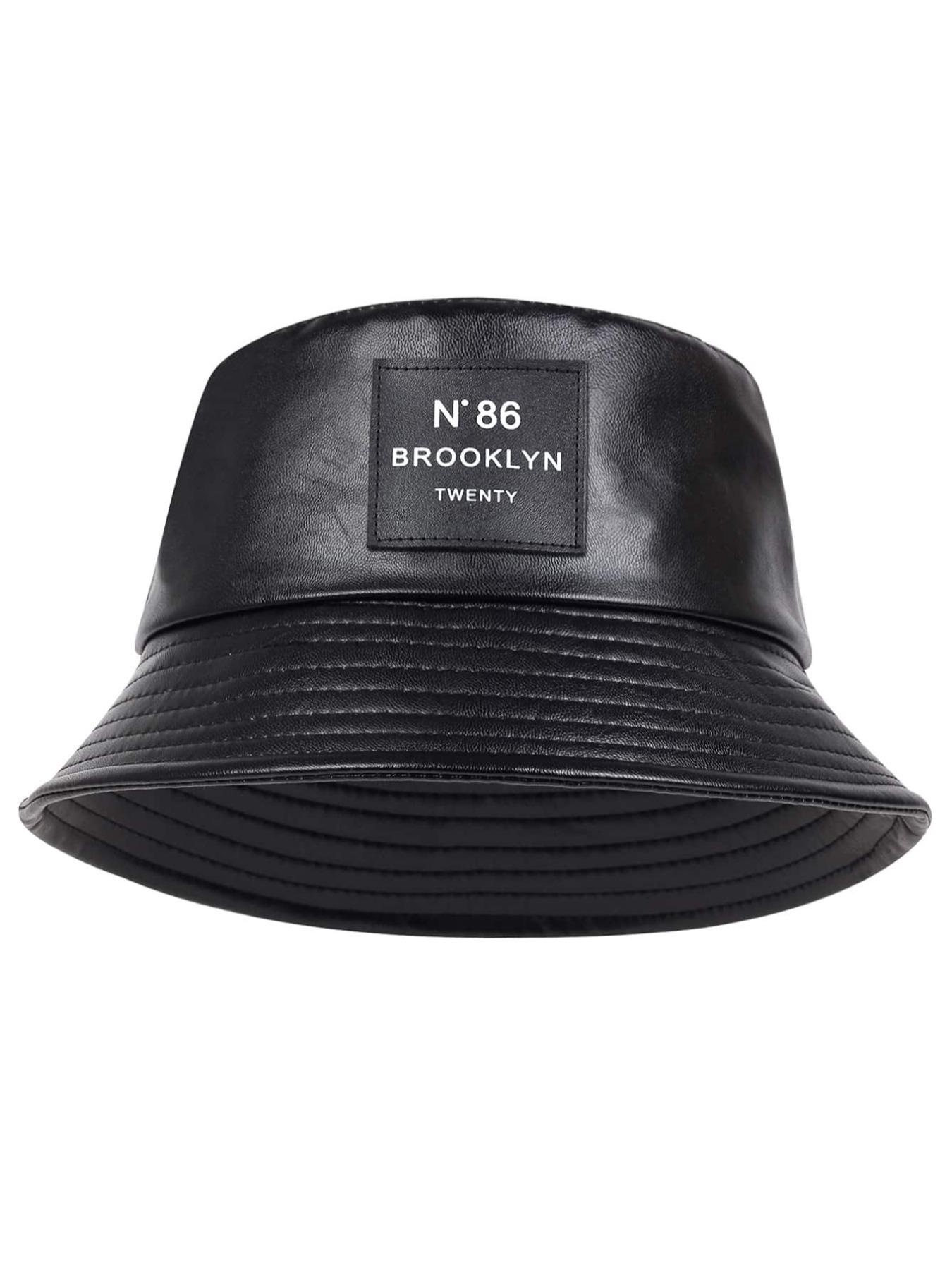 Minimalist Letter Patch Decor PU Leather Bucket Hat, Outdoor Sun Protection Fisherman Hat, Summer Beach Hat For Men & Women