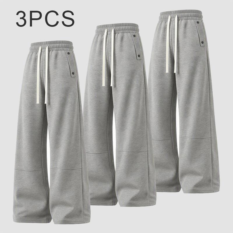 3-pack men’s best-selling striped casual sweatpants, comfortable solid-color wide-leg pants for spring and autumn, loose American basic straight-leg pants, versatile long pants for everyday commuting, going out, and street wear
