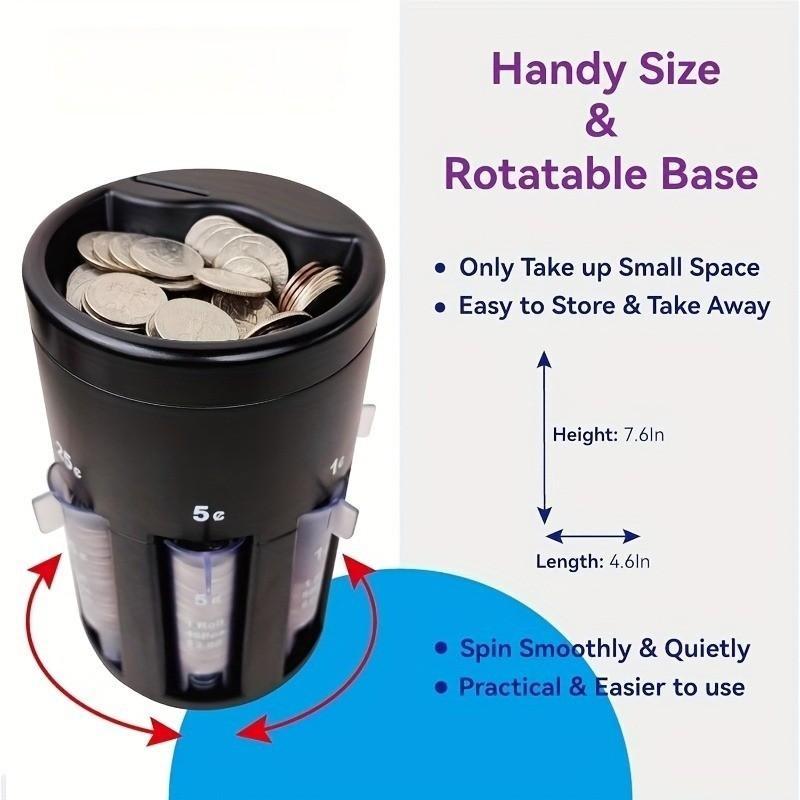 5-In-1 Multi-Functional Coin Sorter Counter, Rotating Base Coin Classifier, Office Kids Savings Home Storage, No Battery Required