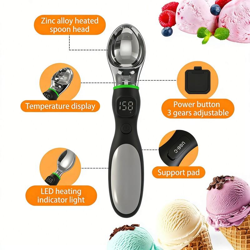 Rechargeable Electric Ice Cream Scoop, 2oz Stainless Steel, LED Display, Ambient Light, Durable Hard Ice Cream Scoop