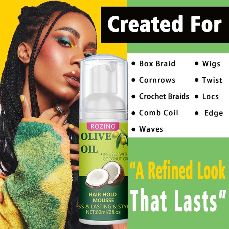 Olive Oil & Coconut Oil Hair Styling Mousse, Long-lasting Hold Hair Setting Mousse, Hair Care & Styling Product for Women & Men, Curly Haircare, Lightweight Frizz Control, Hair Styling Gel, Hair Products, Curl Defining Mousse