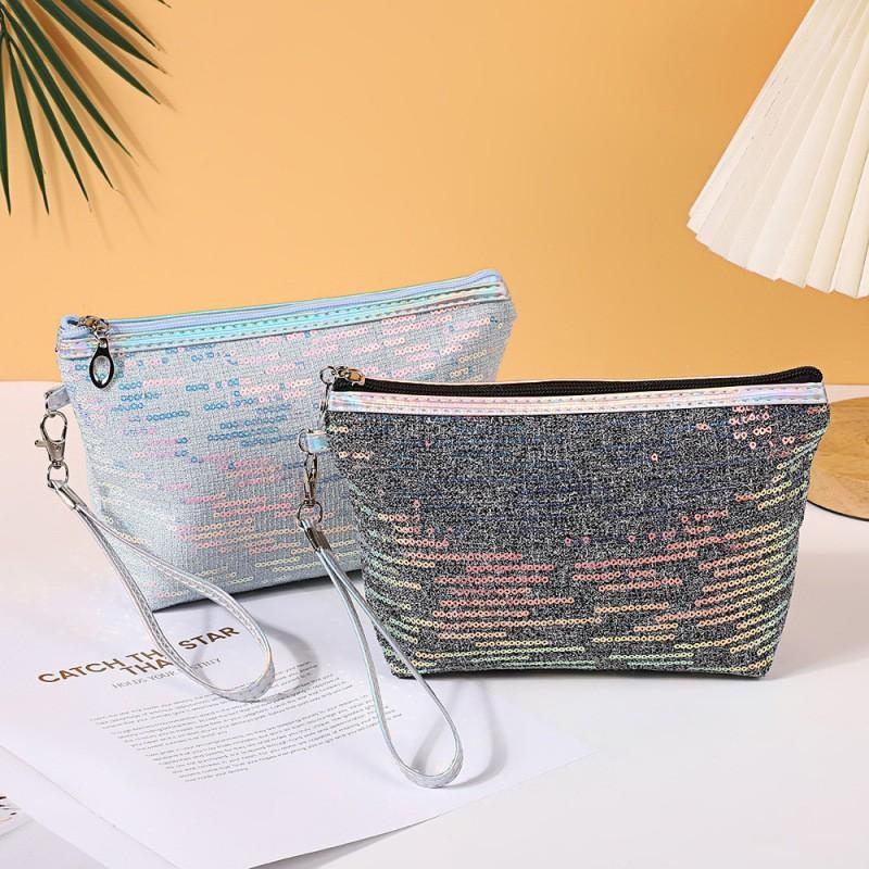 Cosmetic Bag with Large Capacity, Sequined Hand-Held Pearl Zipper Storage Bag, Portable, Home Travel Universal, Stylish & Functional Design