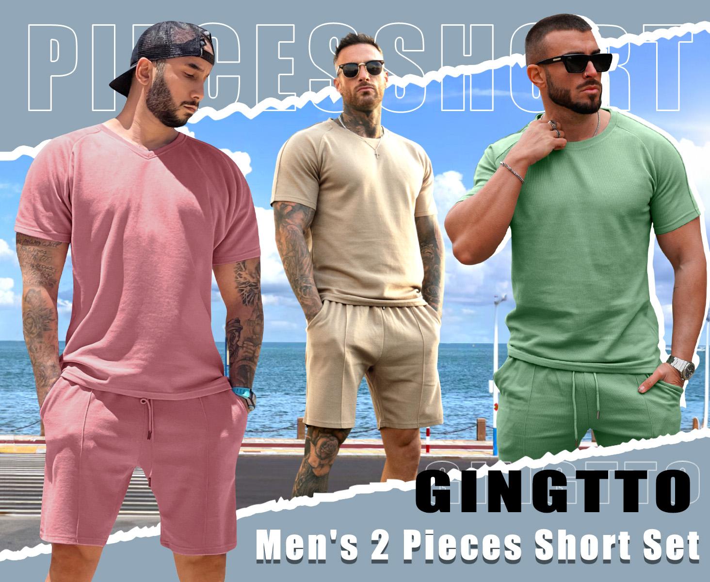 GINGTTO Mens Short Sets 2 Piece Outfits Fashion Summer Tracksuits Casual Set