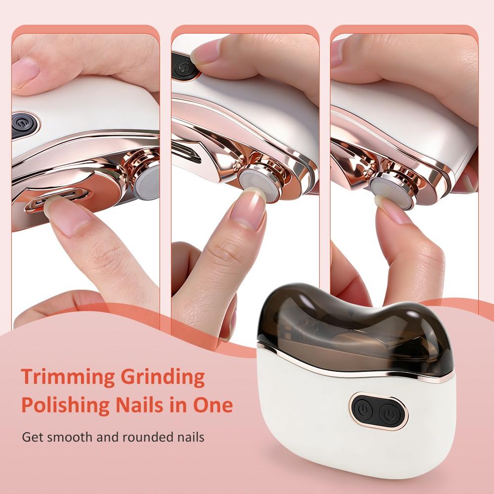 2 in 1 Electric Nail Clipper Polisher with Light Automatic Nail Cutter Clipper & Polishing Grinder Fingernail Toenail Trimmer 2-Speed Rechargeable