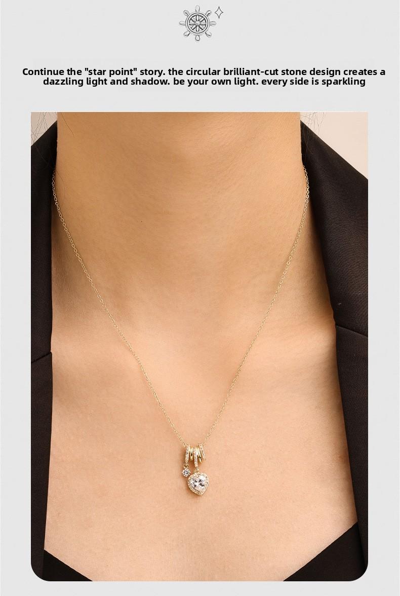 Unique design exquisite heart-shaped zircon necklace, summer fashion temperament collarbone chain, versatile cross-border pendant accessory