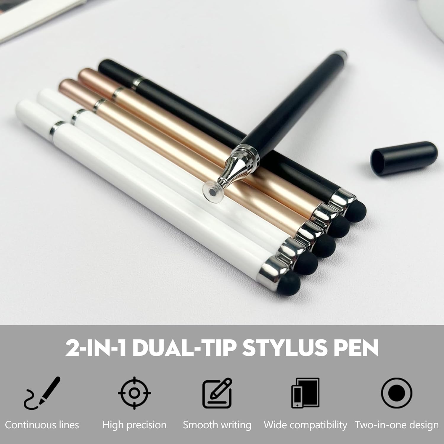 3-Pack Plastic Electronic Stylus Pens with 1 Pack with 3 Colors, 2-in-1 Precision Disc Tip Accessories for All Touchscreen Devices, Compatible with Android, iOS, Tablets, Smartphones, Computer - Ideal for Writing, Drawing