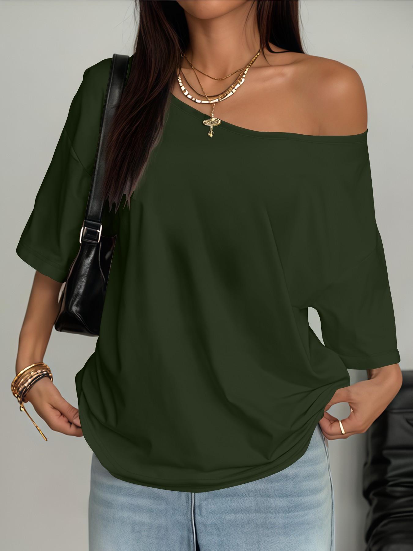 Plus Size Women's Asymmetrical Neckline Top, Trendy Fashion Short Sleeve Tee, Lightweight Daily Wear for Ladies