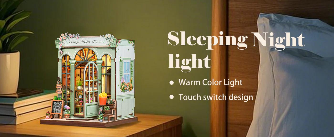 CUTEBEE DIY Book Nook Kit with LED Lights 3D Wooden Puzzle Miniature House for Adults & Teens Black Friday Deal Romantic Christmas Gift for Home Bookshelf Decor Champs-Élysées Florist House Building Kit