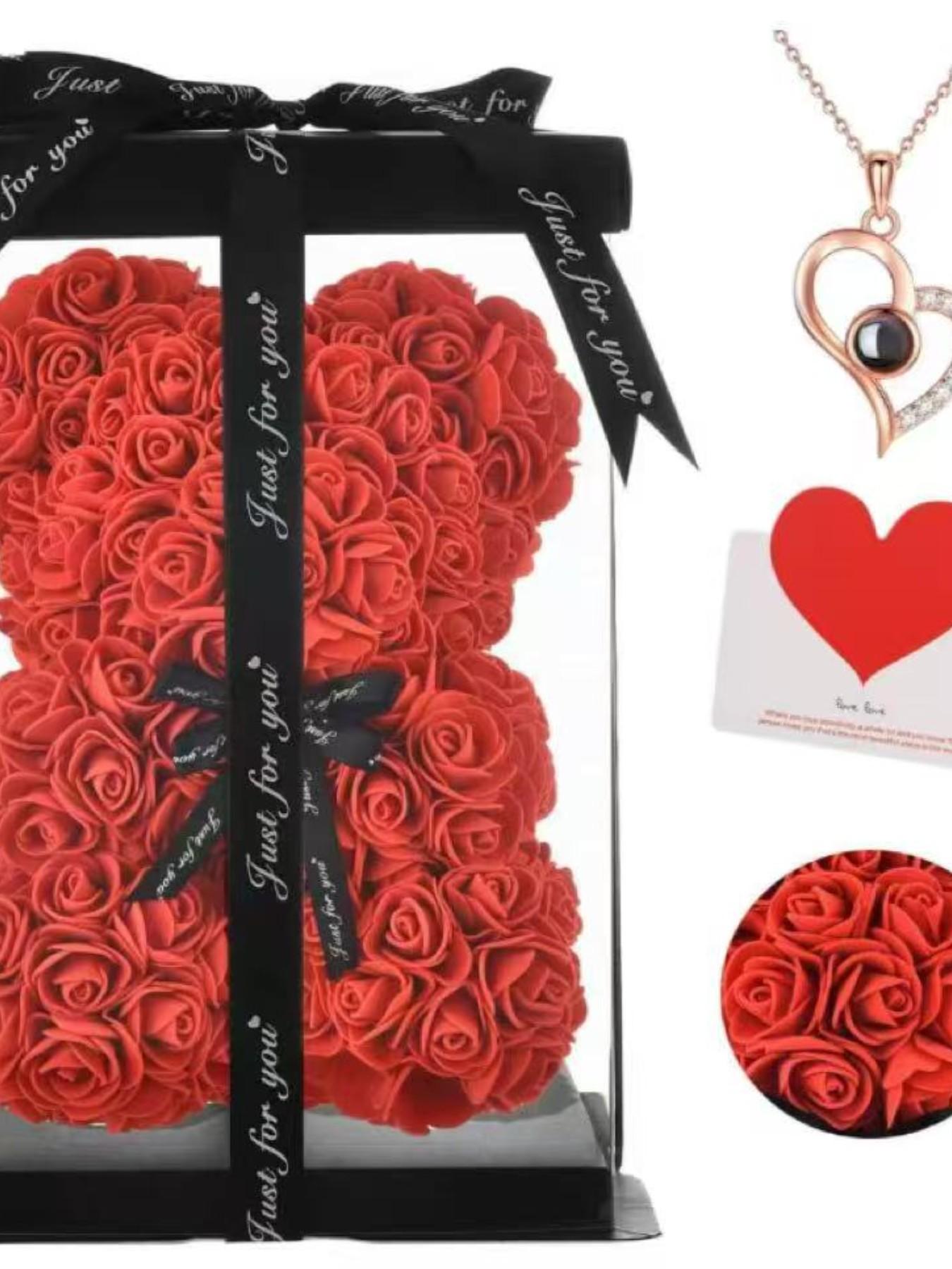 Set Includes 100 Languages Necklace Bear Card Gift Box Mother's Day Gift for Mom Valentine's Day Gift for Girlfriend