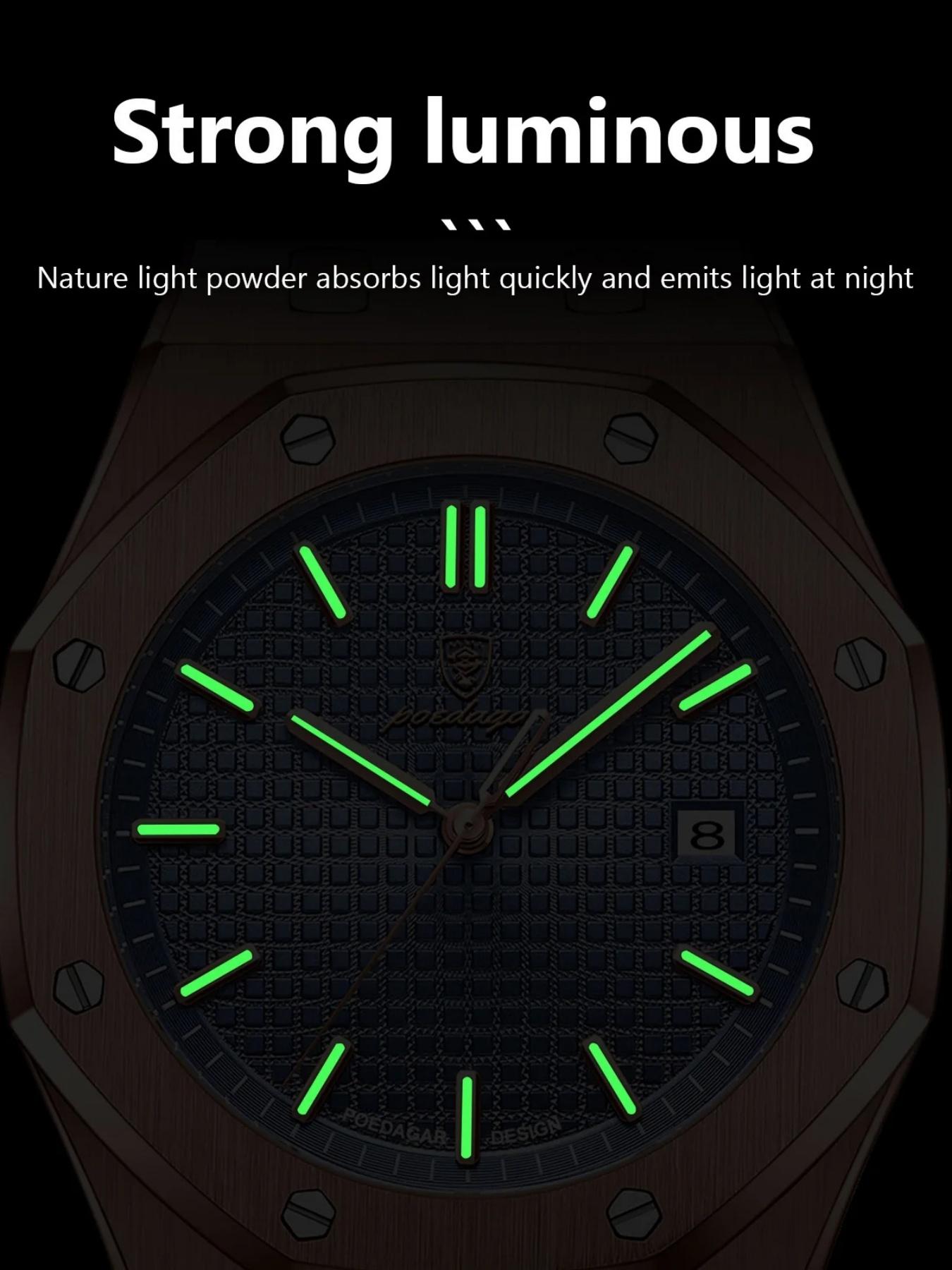 Poedagar Waterproof Night Light Date Men's Watch, Stainless Steel Quartz Watch, Luminous Analog Watch, Waterproof Wristwatch, Water Resistant Wristwatch