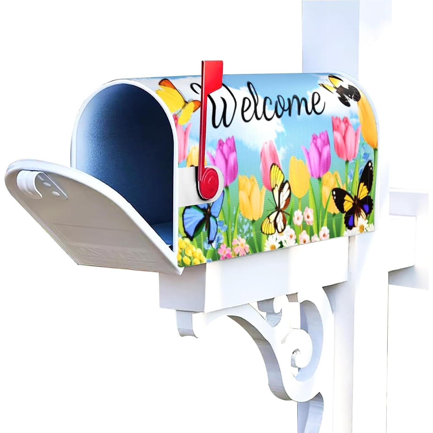 Butterfly Mailbox Cover, Standard Size 21 x 18 Inch  Mailbox Covers, Colorful Flower Mailbox Decorations,  Letter Box Wrap for Outdoor Garden. (21 x18)
