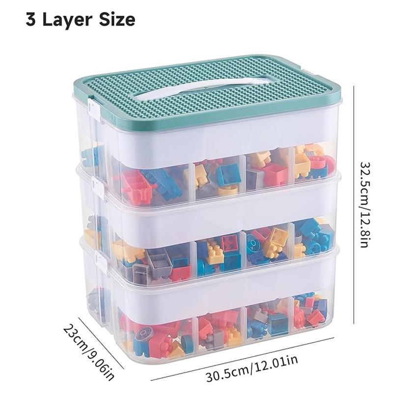 3-Layer Toy Storage Box, Plastic Organizer Bin, Home Organizer, Lego Brick Stackable Container, Game Room Storage Box, Fits Lego, Board Games, Mini Figures