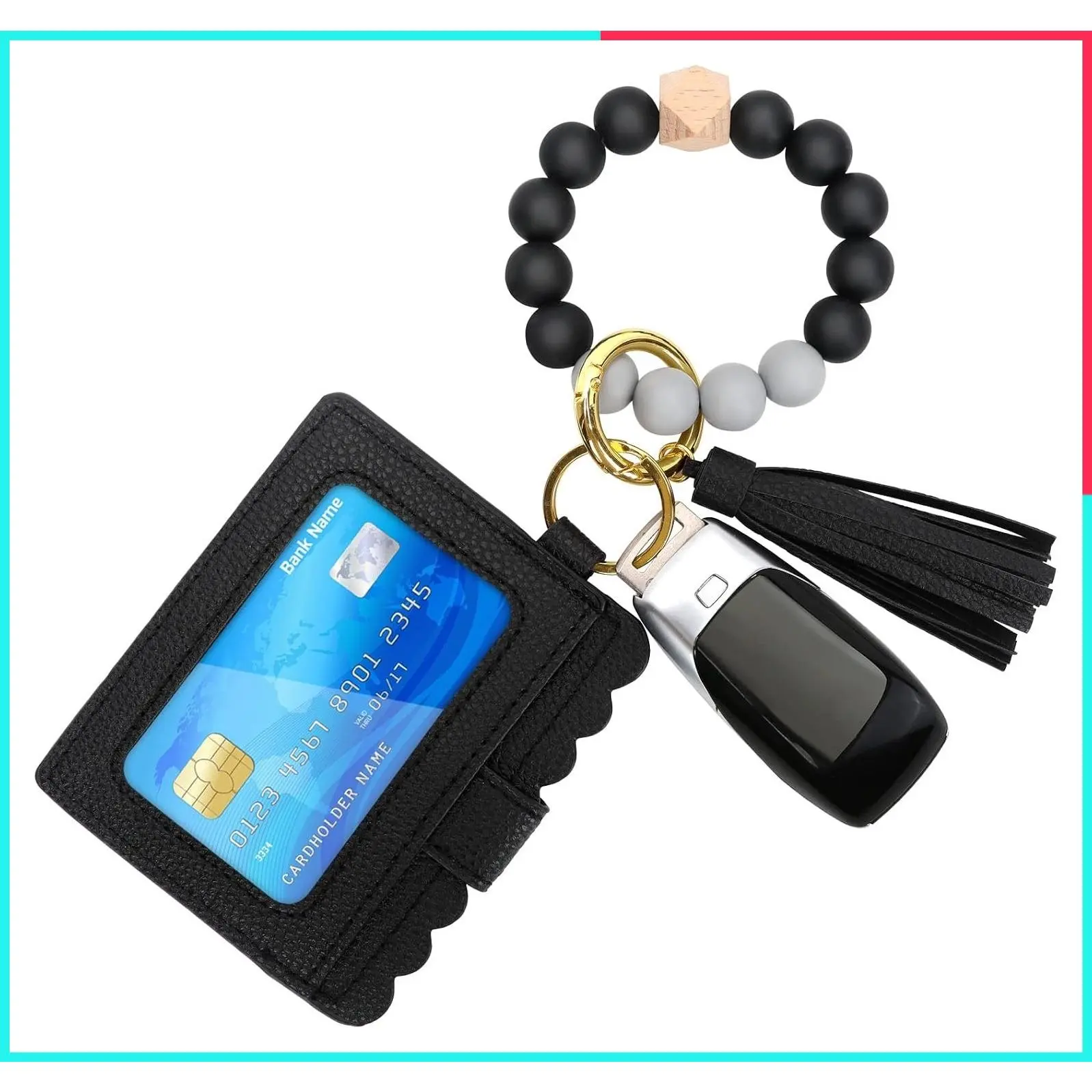 Women's Silicone Wristlet Keychain Key Ring Bracelet Card Holder Keyring