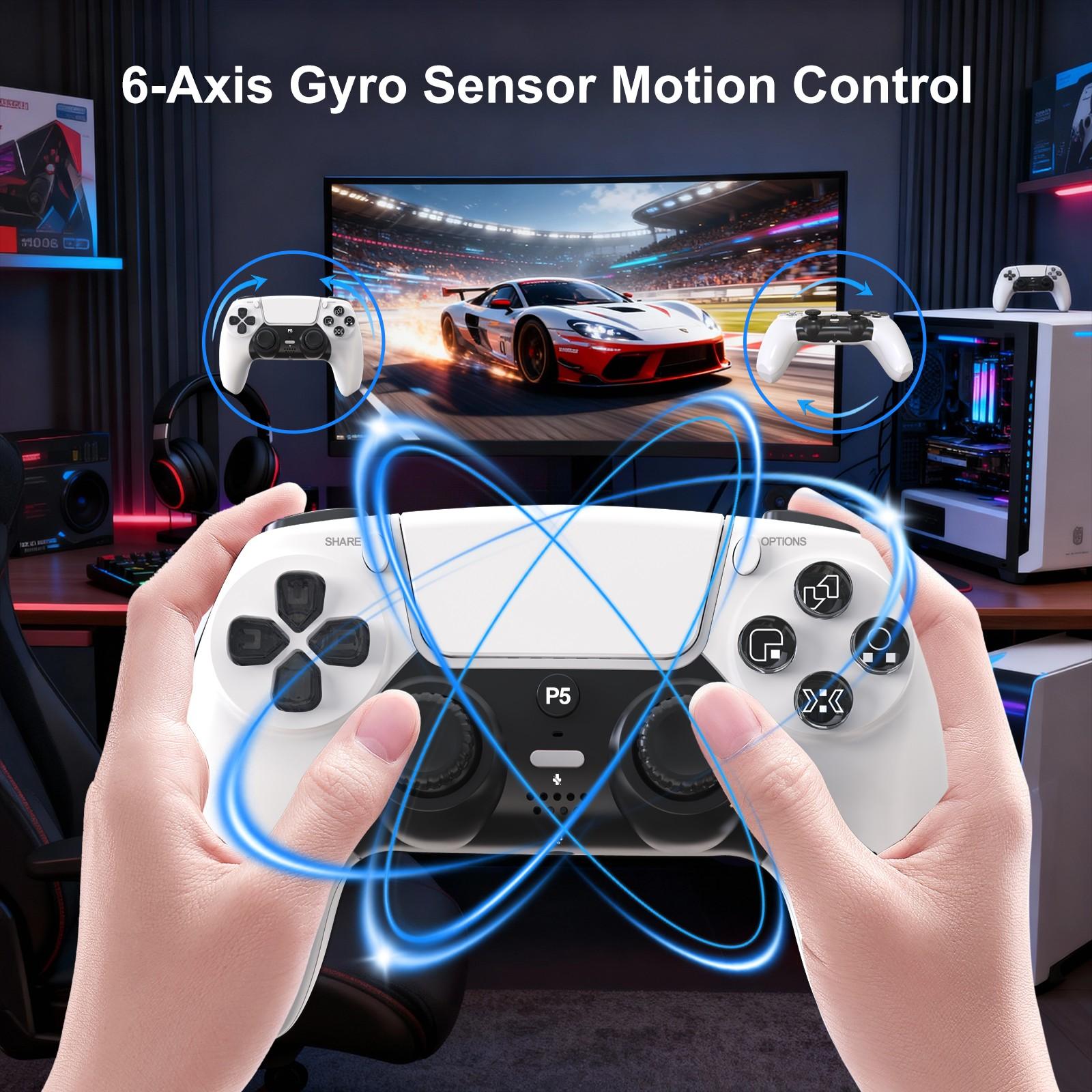 GAMINJA Wireless Controller for P5, Dual Vibration, Six-Axis Gyroscope, Adjustable Mute Switch, 3.5mm Headphone Jack, Game Controller, Wireless Game Controllers
