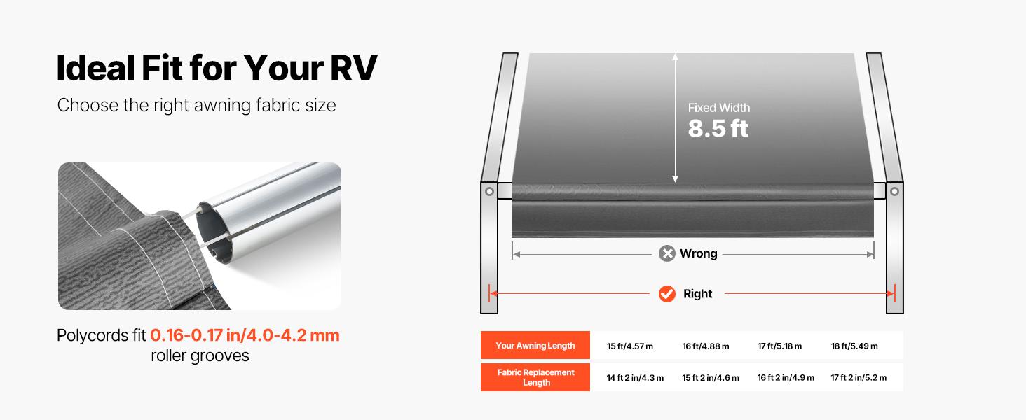 RV Awning Fabric Replacement, 18' (Fabric 17'2") 18 oz Heavy-Duty Weatherproof Vinyl Camper Awning Replacement, UPF50+ Protection Waterproof Outdoor Canopy for RV, Motorhome, Trailer, Gray Fade