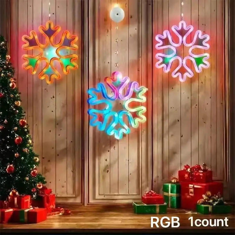 Christmas Snowflake Colorful Suction Cup Light, Window Display Decor, Festive Indoor Lamp Hanging Ornament, Christmas Decoration