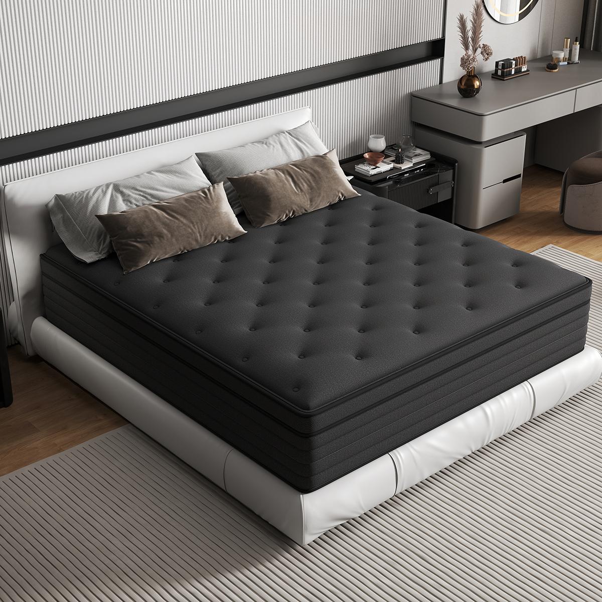 KORLOVY 12" 14" Black Mattress Twin Full Queen King Size Memory Foam Hybrid Pocket Spring Medium Firm Durable Boxed Mattresses Pressure Relief Perfect Balance New Bed