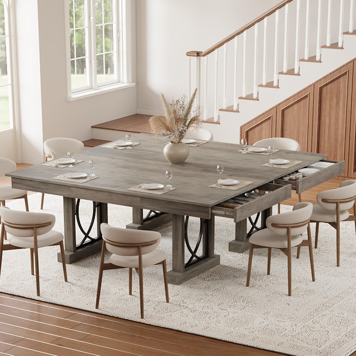 【 only Table 】71-Inch Rectangular Dining Table with Two Drawers, Wooden Kitchen Table w/Large Tabletop & Sturdy Frame, Large Dining Table for 6-8 with Double Pedestal, for Dining Room, Office