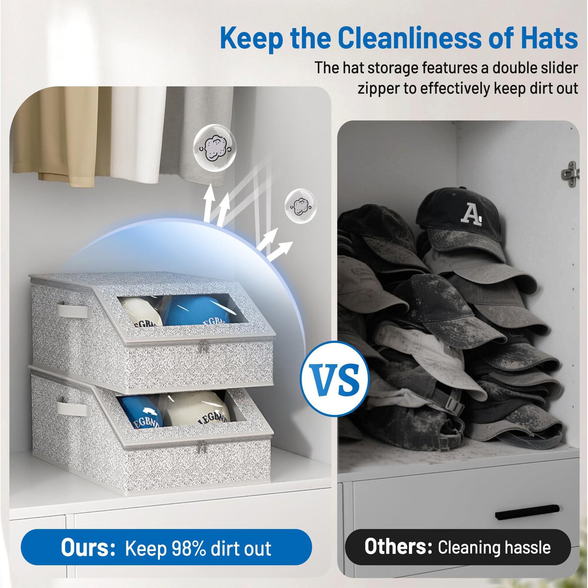 Large Capacity Baseball Cap Storage Box, Holds 24/48 Hats, Fabric Material, Zipper Closure, Foldable, Collapsible Design Boxes, Ideal for Home Organization, Display Box, Foldable Storage Boxes