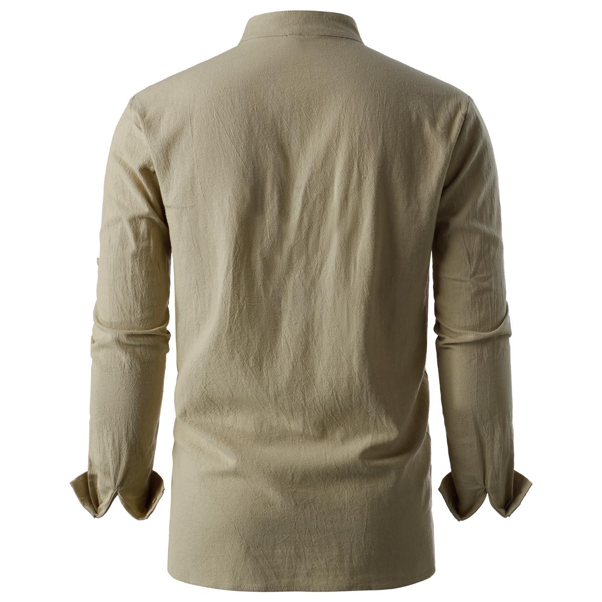 ZEROYAA Men's Medieval Vintage Long Sleeve Lace Up Shirt Renaissance Costume for Halloween Viking Pirate Cosplay Casual Menswear Funny Shirts Cotton High Quality Beige V-Neck Banded Collar Roll-up Sleeves