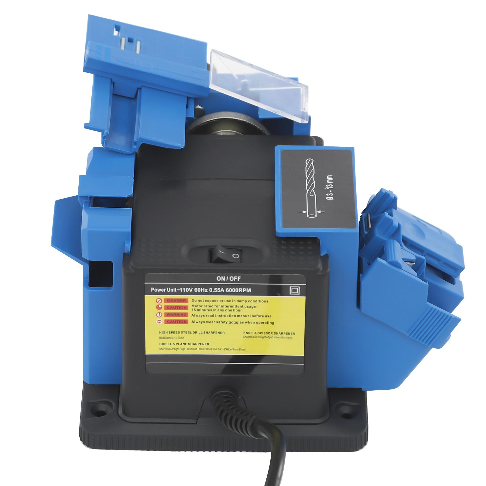 96W Multifunctional Electric Sharpener Adjustable Angle 15-50 Degree for Drill Bits Chisels Plane Blades Scissors Home Workshop Garage Restaurant Auto Repair Shop Use