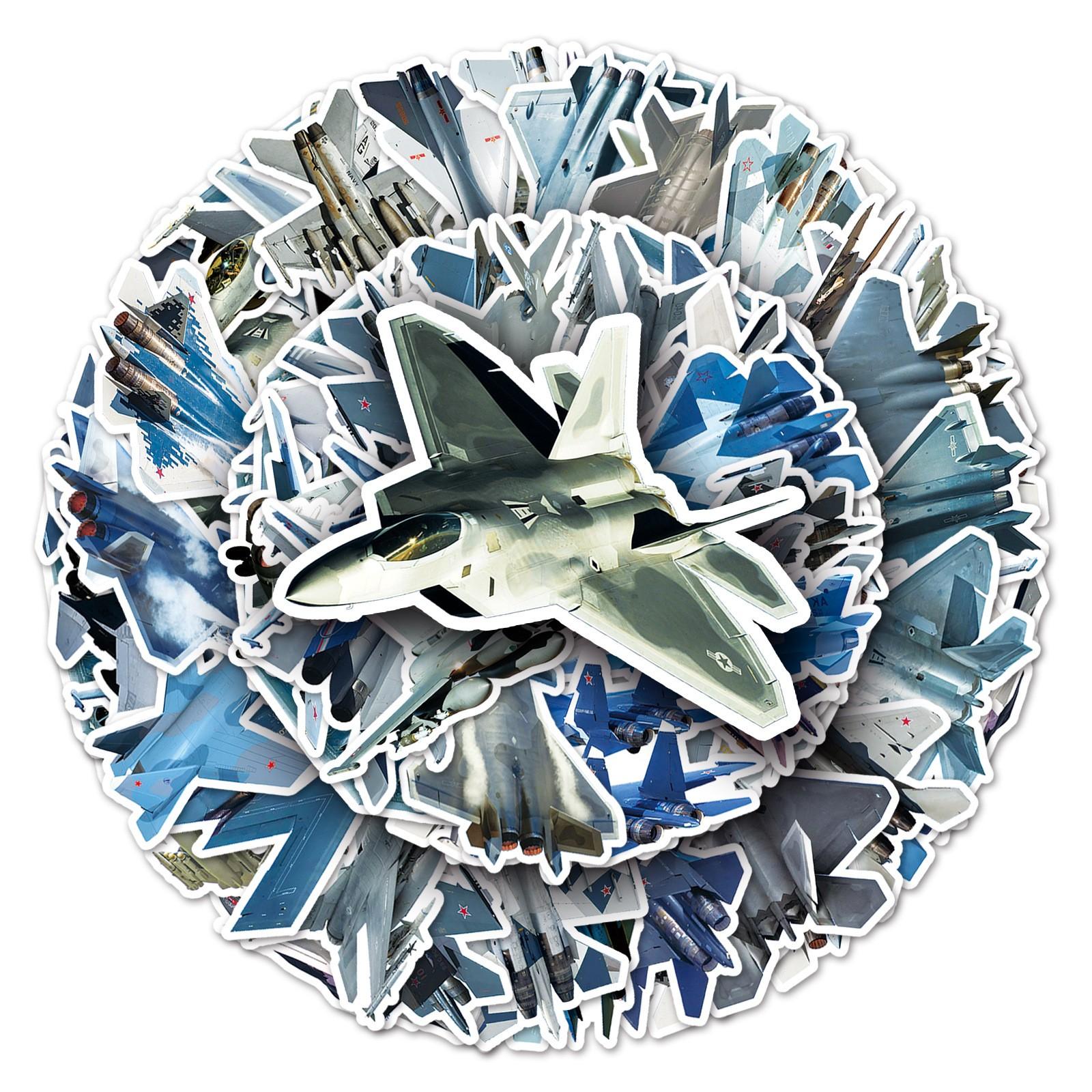 50pcs Military Fighter Jet Stickers, Waterproof Vinyl Decals, Army Plane Stickers for Laptop, Water Bottle, Luggage, Military Lover Gift Pack